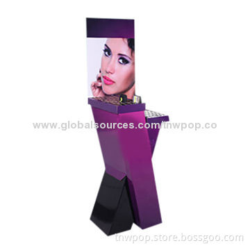 Fashionable POP floor display stand, X shape design, customized size and printing, cosmetic stand